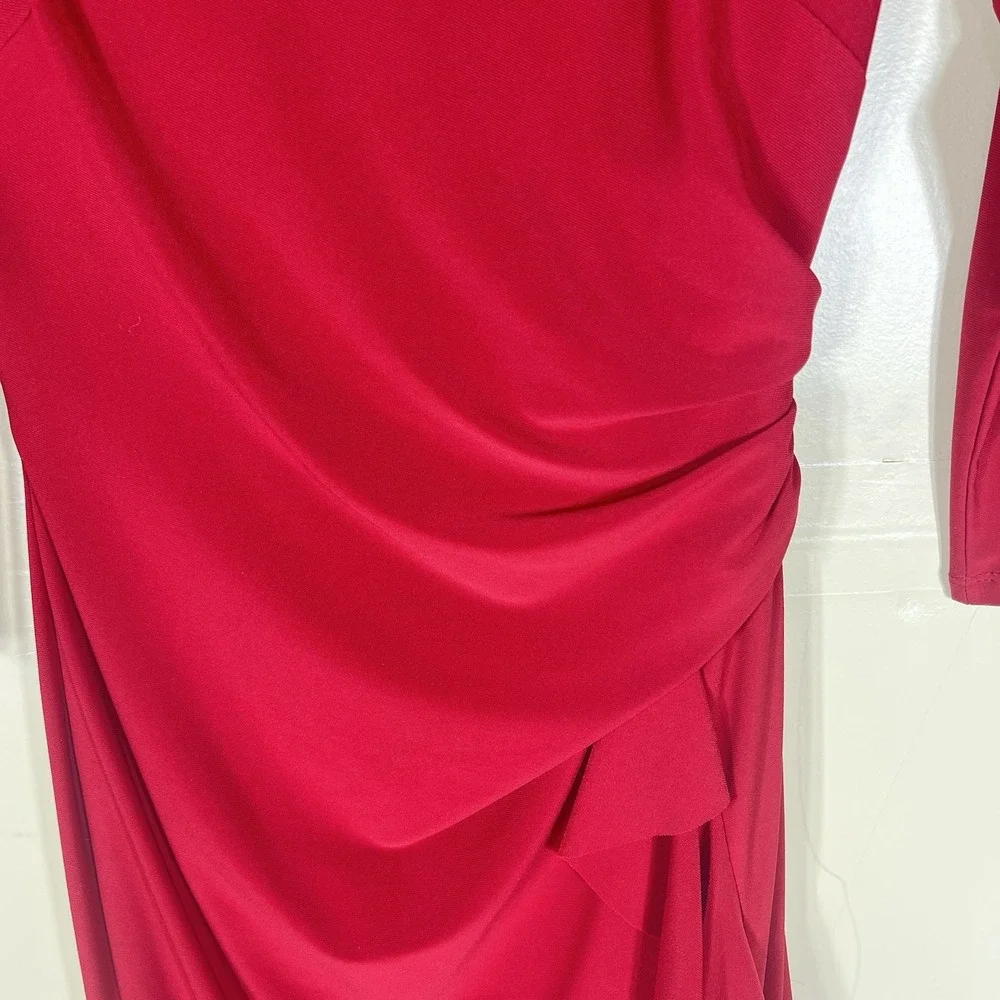 Lauren Ralph Lauren Dress Womens 2P Red Ruched Ruffle Sheath Midi 3/4 Sleeve